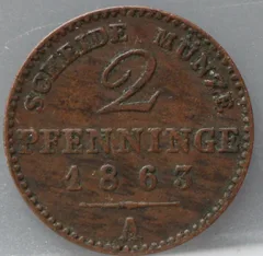 2 Pfenninge 1863 Pruisen — Koper voorzijde