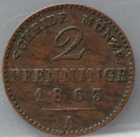 2 Pfenninge 1863 Pruisen — Koper