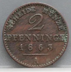 2 Pfenninge 1863 Pruisen — Koper voorzijde