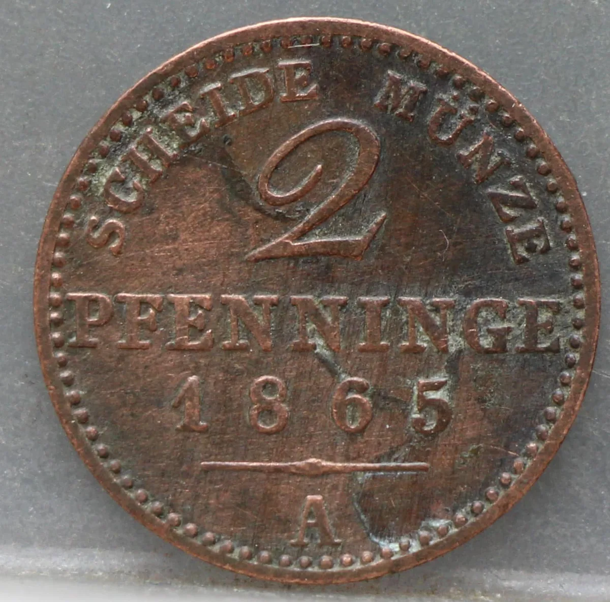 2 Pfenninge 1865 (A) Pruisen — Koper voorzijde