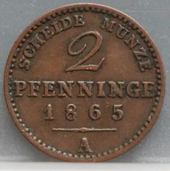 2 Pfenninge 1865 (A) Pruisen — Koper voorzijde