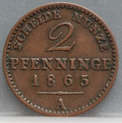 2 Pfenninge 1865 (A) Pruisen — Koper