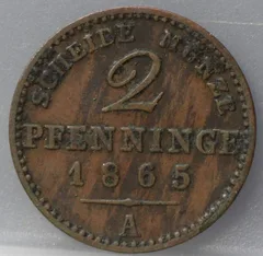 2 Pfenninge 1865 Pruisen — Koper voorzijde