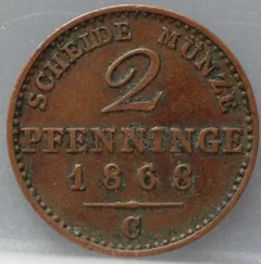 2 Pfenninge 1868 (C) Pruisen — Koper voorzijde