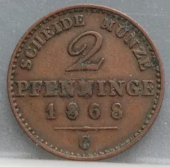 2 Pfenninge 1868 (C) Pruisen — Koper voorzijde