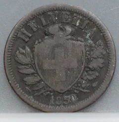 2 Rappen 1850 Zwitserland Brons voorzijde