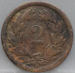 2 Rappen 1850 Zwitserland Brons achterzijde