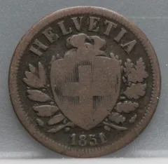 2 Rappen 1851 Zwitserland achterzijde