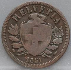 2 Rappen 1851 Zwitserland Brons voorzijde