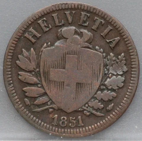 2 Rappen 1851 Zwitserland Brons