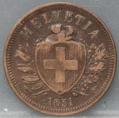 2 Rappen 1851 Zwitserland Brons voorzijde