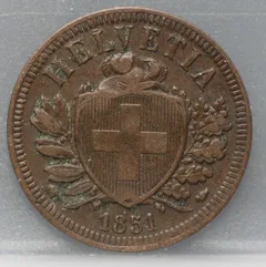 2 Rappen 1851 Zwitserland Brons voorzijde