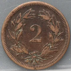 2 Rappen 1851 Zwitserland Brons achterzijde