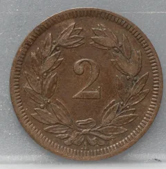 2 Rappen 1851 Zwitserland Brons achterzijde