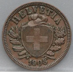 2 Rappen 1908 Zwitserland Brons voorzijde
