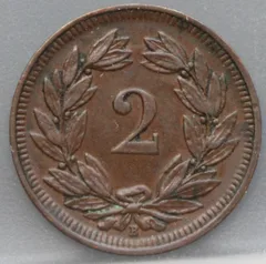 2 Rappen 1908 Zwitserland Brons achterzijde