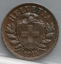 2 Rappen 1918 Zwitserland achterzijde