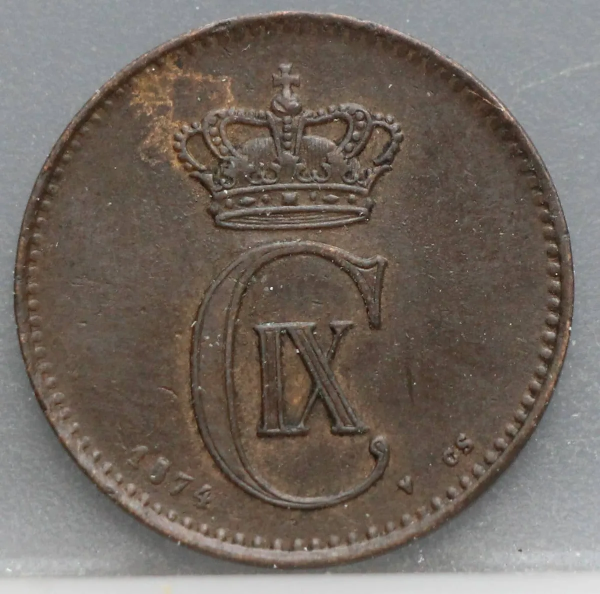 2 Øre 1874 Denemarken — Brons voorzijde