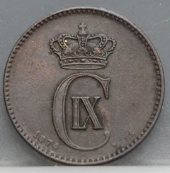 2 Øre 1874 Denemarken — Brons voorzijde