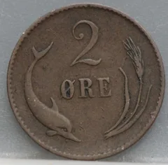 2 Øre 1874 Denemarken Brons achterzijde