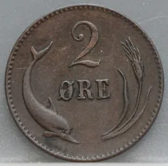 2 Øre 1874 Denemarken — Brons achterzijde