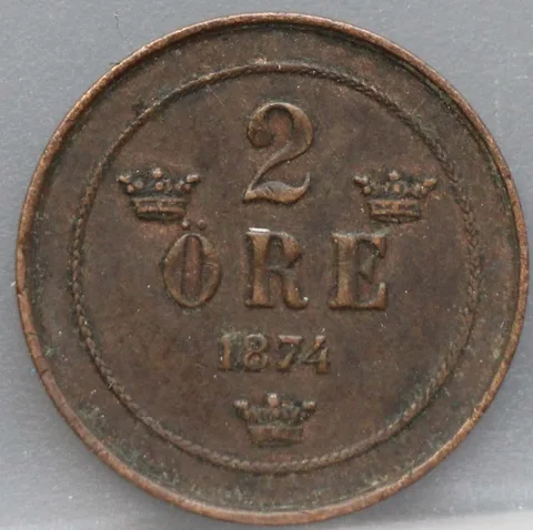 2 Öre 1874 Zweden — Brons