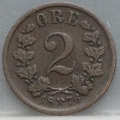 2 Øre 1876 Noorwegen Brons voorzijde