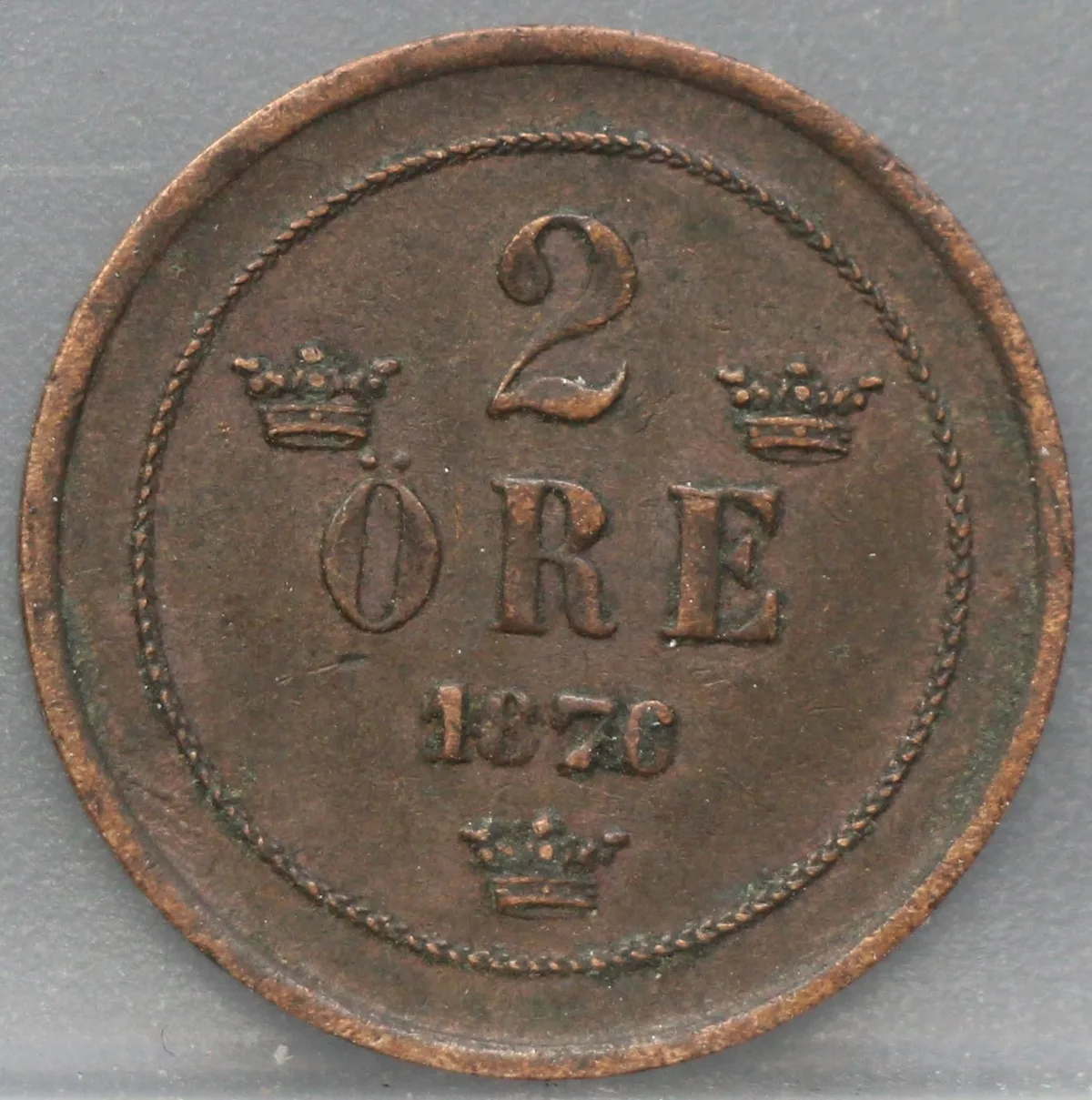 2 Öre 1876 Zweden — Brons voorzijde