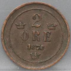 2 Öre 1876 Zweden — Brons voorzijde