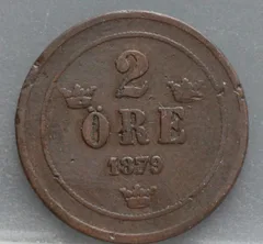 2 Öre 1879 Zweden — Brons voorzijde