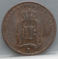 2 Öre 1879 Zweden — Brons achterzijde