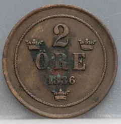 2 Öre 1886 Zweden Brons voorzijde
