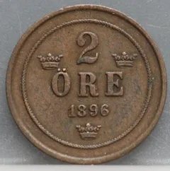 2 Öre 1896 Zweden — Brons voorzijde