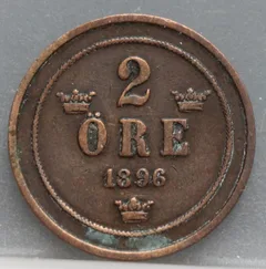 2 Öre 1896 Zweden — Brons voorzijde