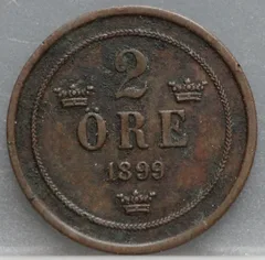 2 Öre 1899 Zweden Brons voorzijde