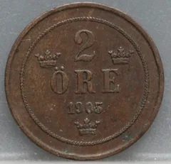 2 Öre 1905 Zweden Brons voorzijde