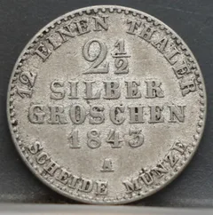 2½ Silbergroschen 1843 Pruisen voorzijde