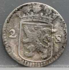 2 Stuiver 1725 Holland — Dubbele Wapenstuiver achterzijde