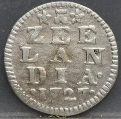2 Stuiver 1727 — Dubbele Wapenstuiver Zeeland Zilver voorzijde, Zilver (Ag)