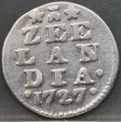 2 Stuiver 1727 — Dubbele Wapenstuiver Zeeland Zilver voorzijde, Zilver (Ag)