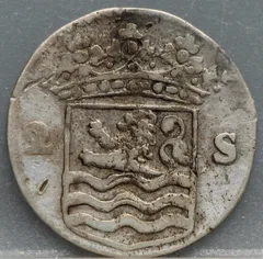 2 Stuiver 1727 — Dubbele Wapenstuiver Zeeland Zilver achterzijde, Zilver (Ag)