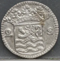 2 Stuiver 1727 — Dubbele Wapenstuiver Zeeland Zilver achterzijde, Zilver (Ag)