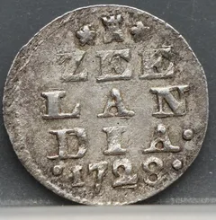 2 Stuiver 1728 — Dubbele Wapenstuiver Zeeland Zilver voorzijde, Zilver (Ag)