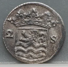 2 Stuiver 1728 — Dubbele Wapenstuiver Zeeland Zilver achterzijde, Zilver (Ag)