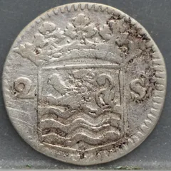 2 Stuiver 1728 — Dubbele Wapenstuiver Zeeland Zilver achterzijde, Zilver (Ag)