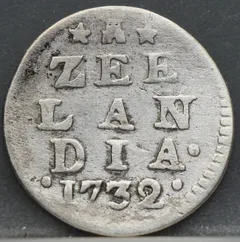 2 Stuiver 1732 — Dubbele Wapenstuiver Zeeland Zilver voorzijde, Zilver (Ag)