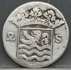 2 Stuiver 1732 — Dubbele Wapenstuiver Zeeland Zilver achterzijde, Zilver (Ag)