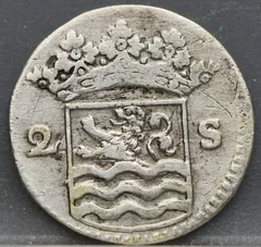2 Stuiver 1732 Zeeland — Dubbele Wapenstuiver Zilver achterzijde, Zilver (Ag)