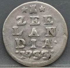 2 Stuiver 1733 – Dubbele Wapenstuiver Zeeland Zilver voorzijde, Zilver (Ag)