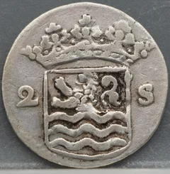 2 Stuiver 1733 – Dubbele Wapenstuiver Zeeland Zilver achterzijde, Zilver (Ag)